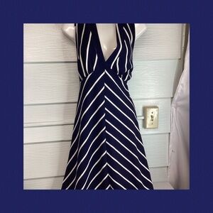 Elegant Navy and White Striped Dress 31